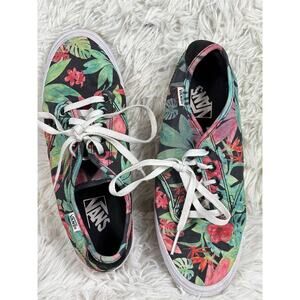 Vans Floral Canvas Low Top Skate Sneakers Tropical Shoes Womens Size 8.5 Black